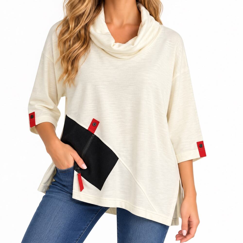 NEW NWT Ali Miles PXL Petite Wearable Art to Wear Abstract Blouse Shirt Top